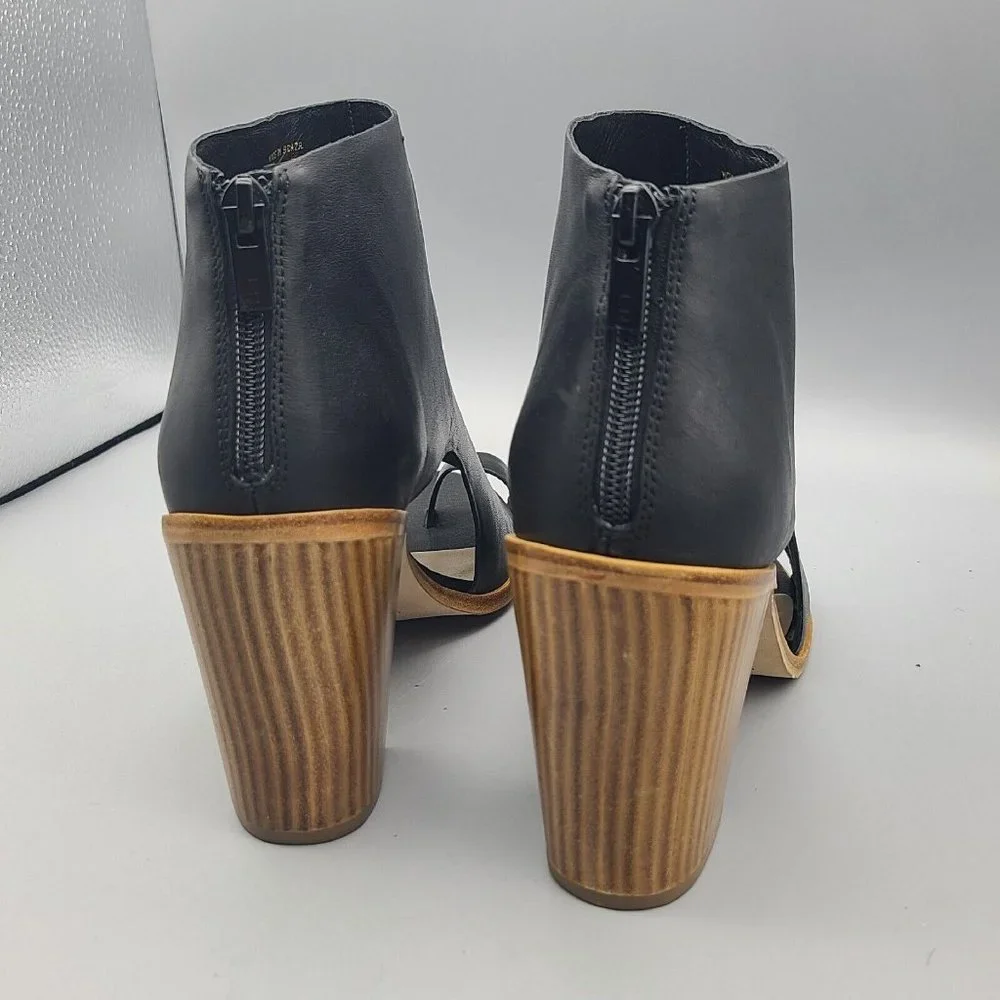 Loeffler Randall Gigi Bootie Heel Black Leather Toe Ring Open Boots Sz 10